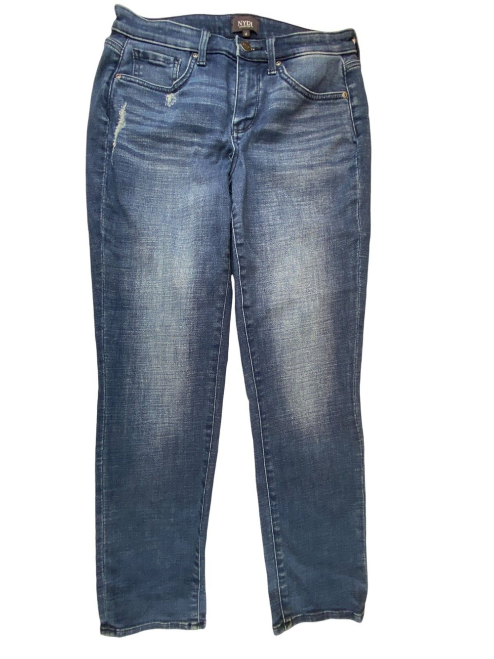 NYDJ Womens Jeans Blue 4 Semi Distressed Tapered Low Rise Slim Zip Fly Closure